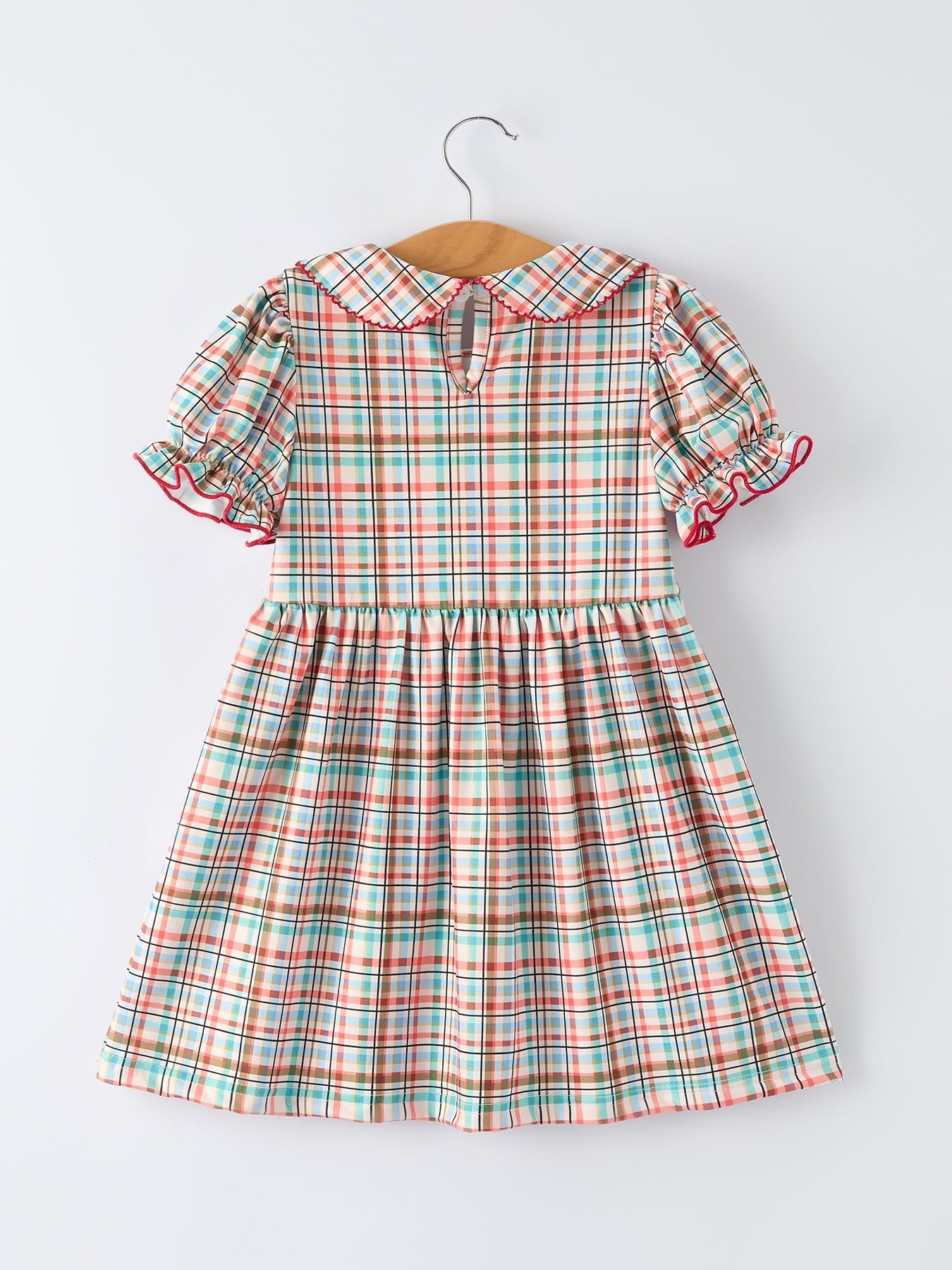 Back to School Plaid Girls Dress Apple Applique Peter Pan Collar - Abbies Place