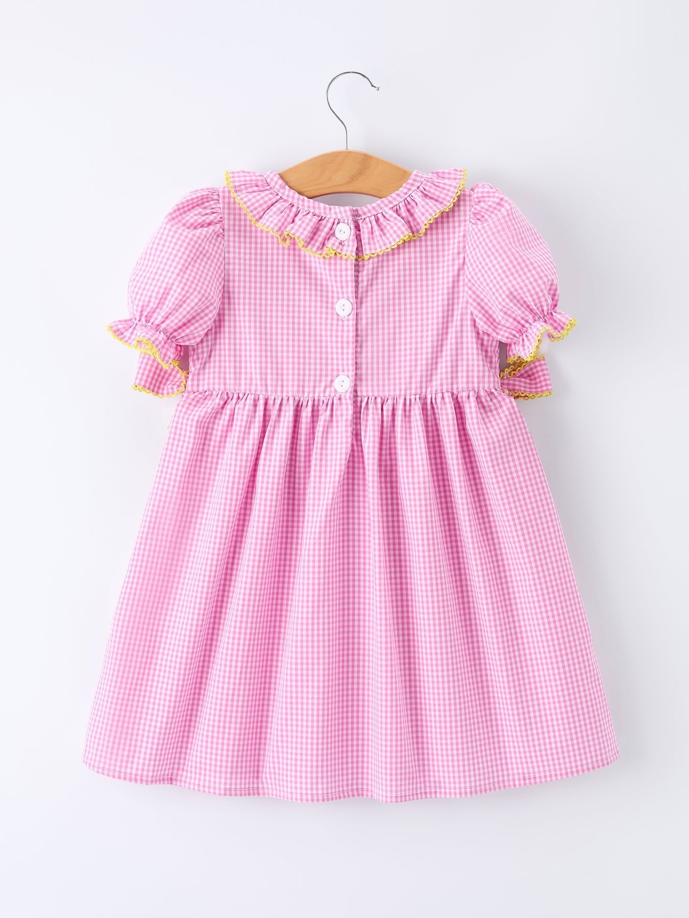 Back To School Plaid Girls Dress Smocked Puff Sleeve Bow - Abbies Place