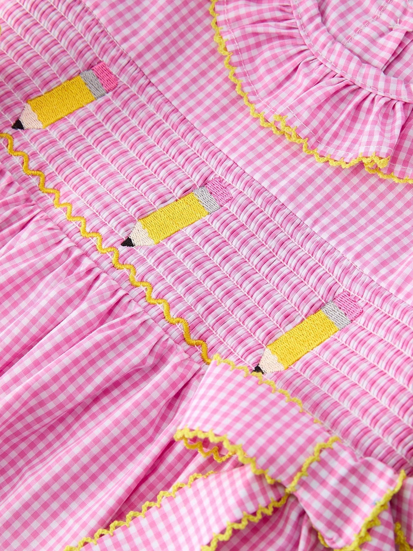 Back To School Plaid Girls Dress Smocked Puff Sleeve Bow - Abbies Place