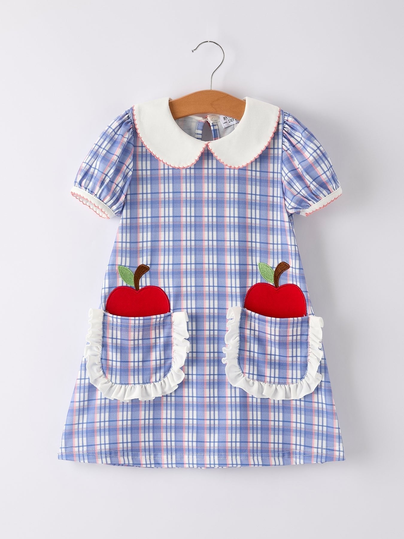 BACK TO SCHOOL Pocket Applique Check Girls Dress - Abbies Place
