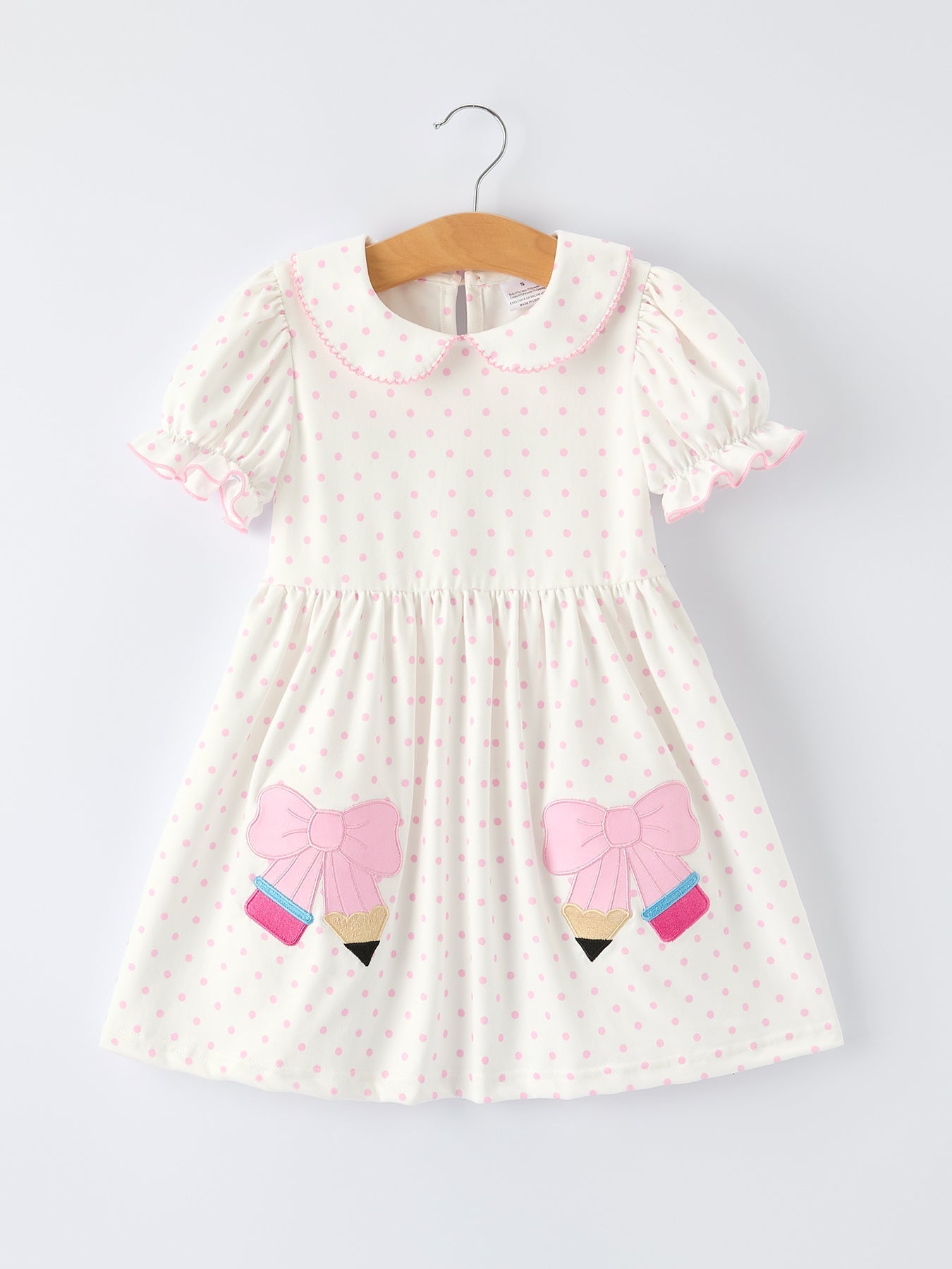 Back to School Polka Dot Girls Dress Pencil Bow Applique - Abbies Place
