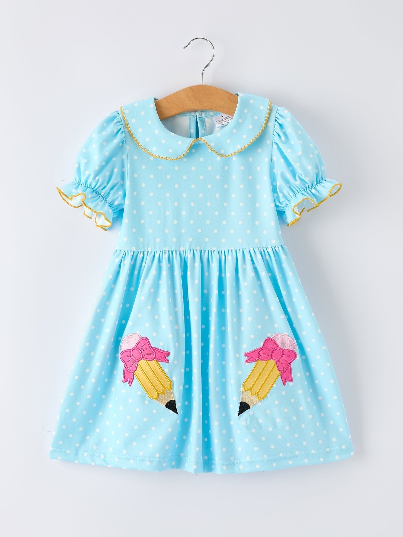 Back to School Polka Dot Girls Dress Pencil Bow Applique - Abbies Place