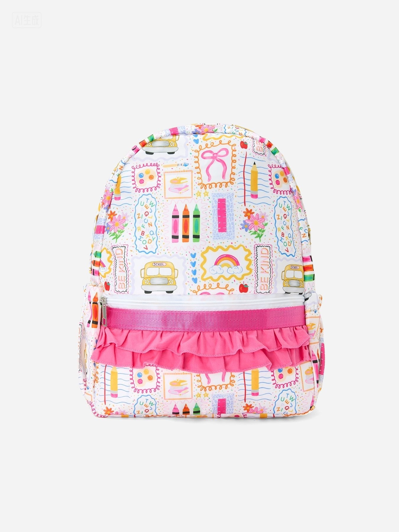 Back to School Print Girls Backpack Ruffle Bag - Abbies Place
