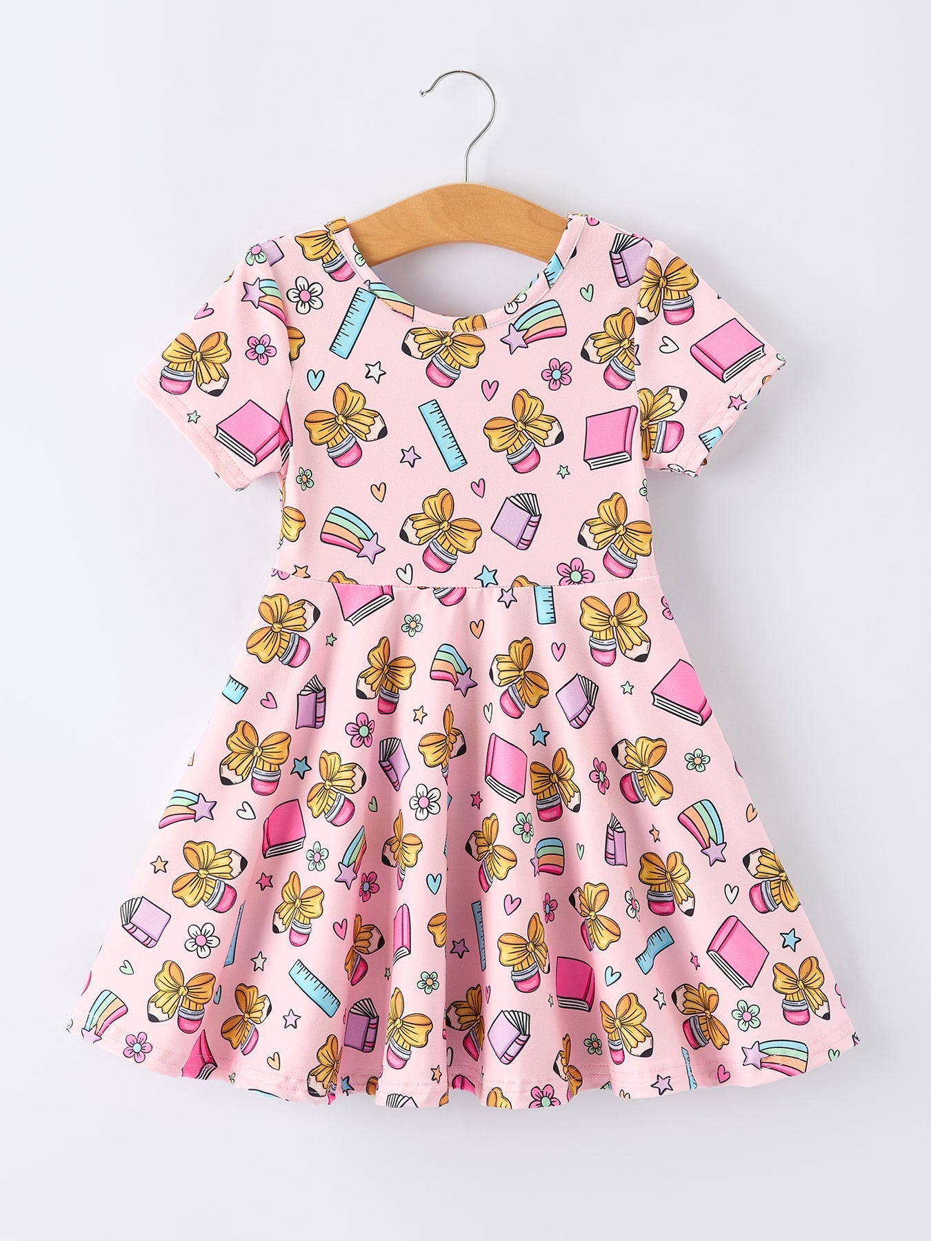 Back to School Print Girls Dress Short Sleeve - Abbies Place