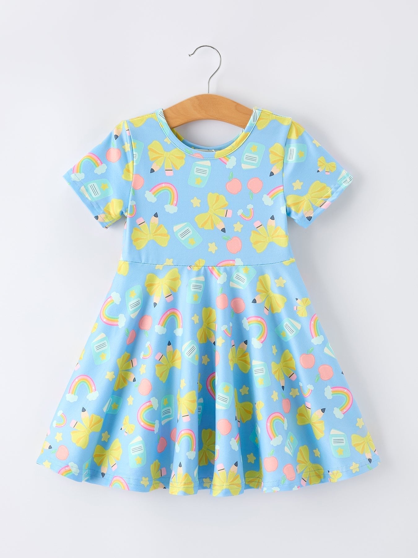 Back to School Rainbow Bow Girls Dress - Abbies Place