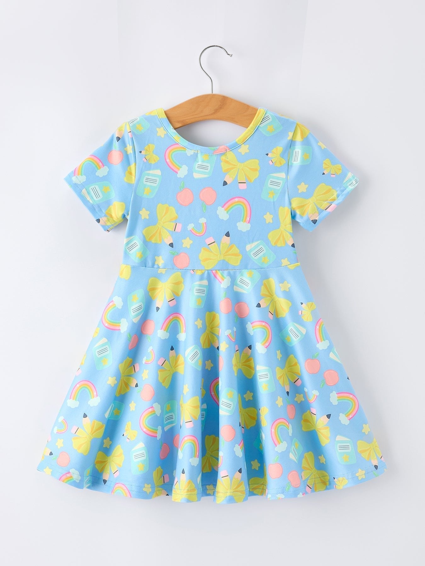 Back to School Rainbow Bow Girls Dress - Abbies Place