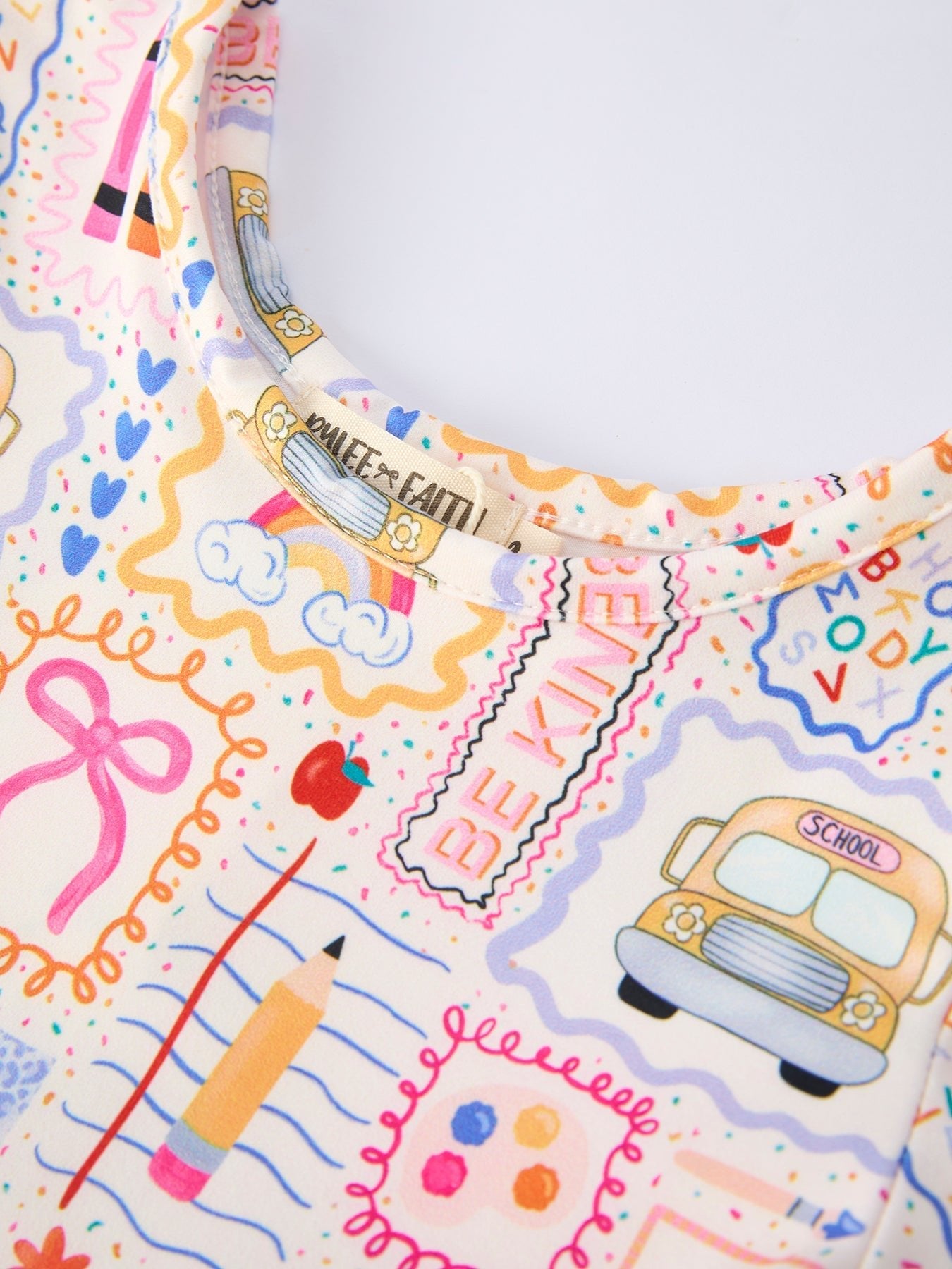 Back to School Rainbow Print Girls Dress Short Sleeve - Abbies Place