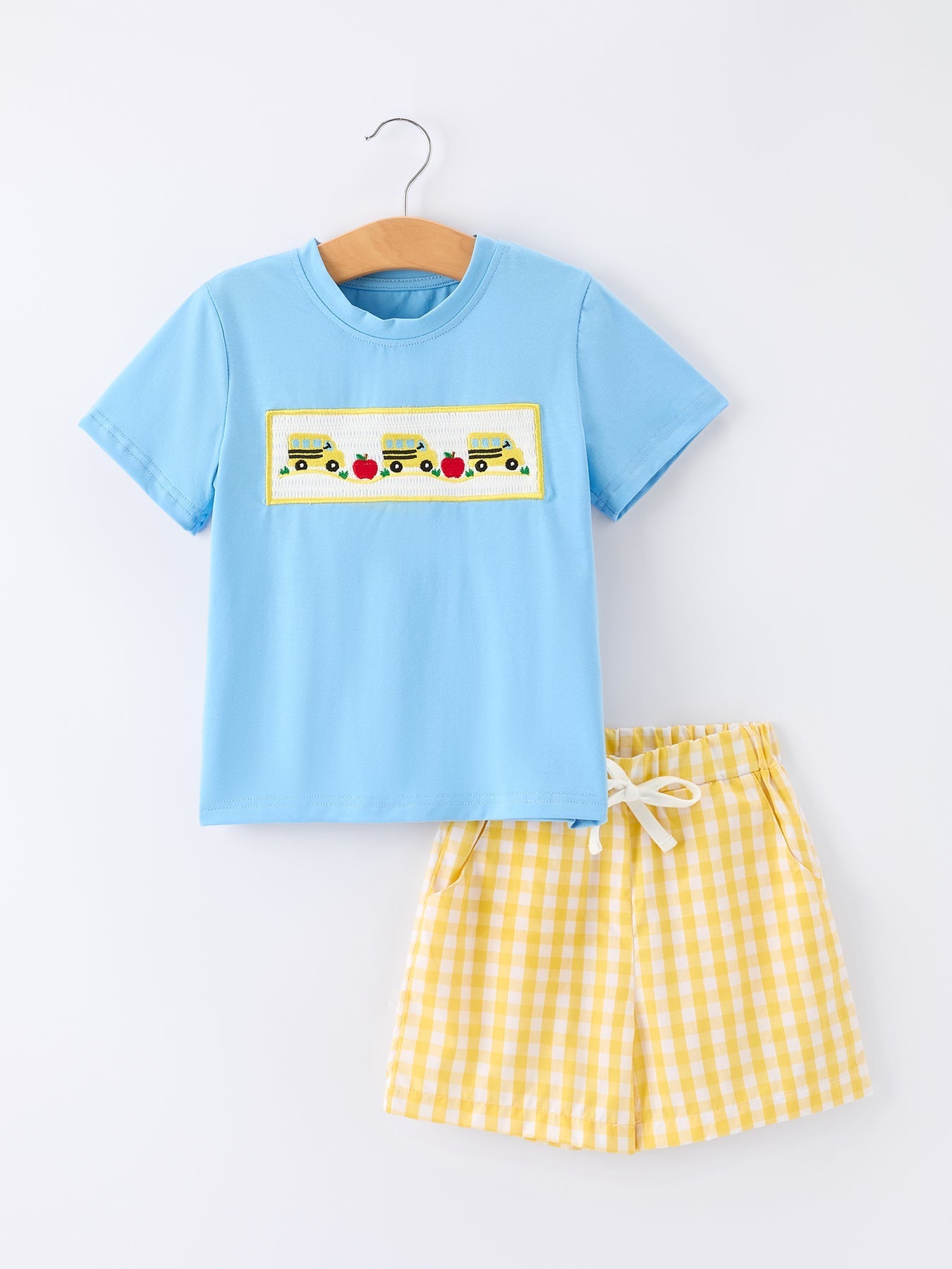 Back To School School Bus Boys Set Plaid Shorts - Abbies Place