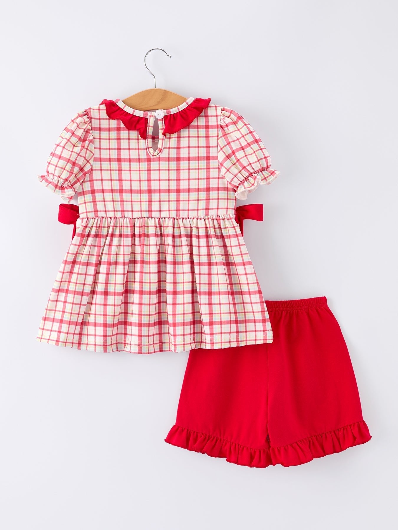 Back To School School Bus Embroidery Plaid Girls Set Ruffle Bow - Abbies Place