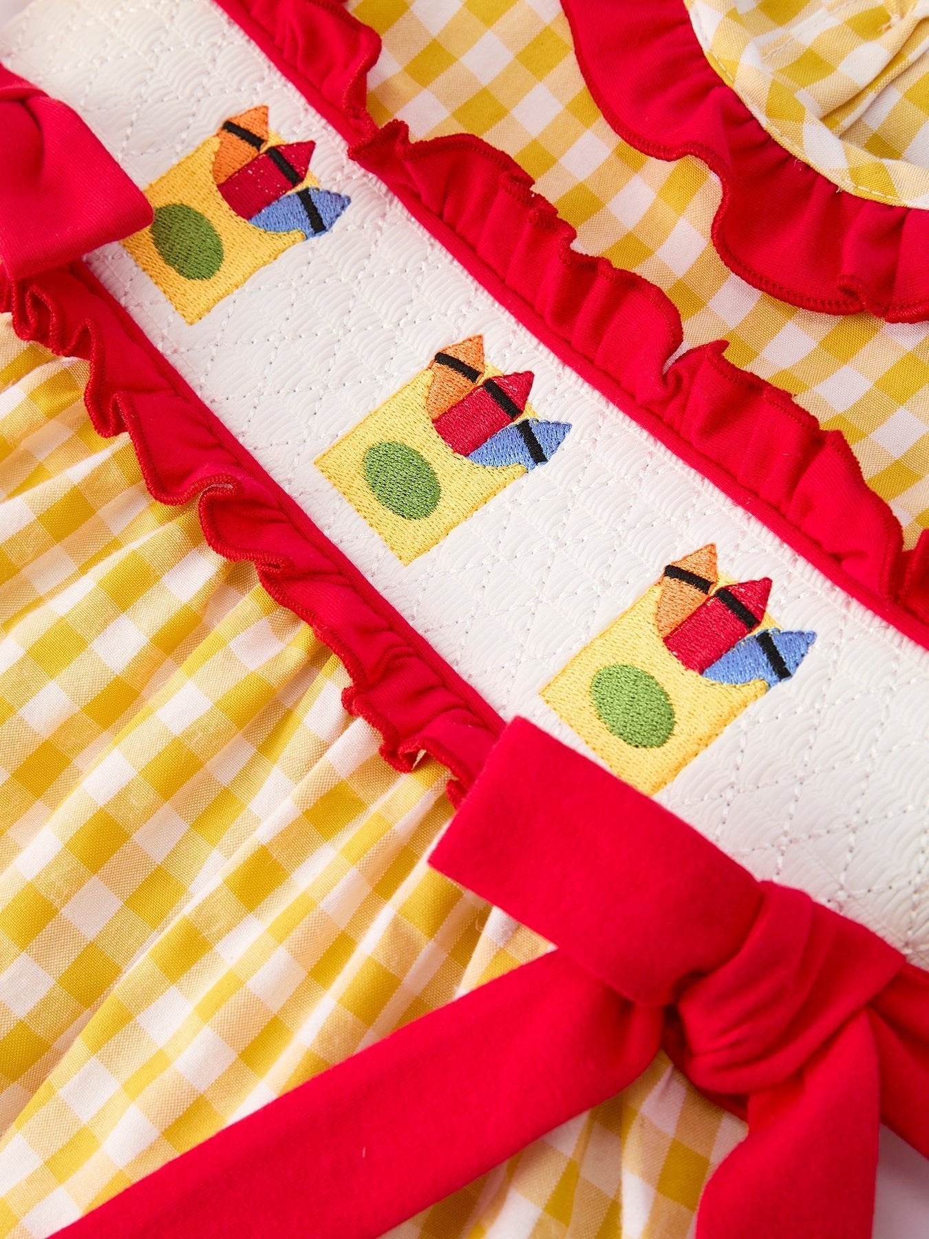 Back To School Supply Plaid Girls Dress Ruffle Collar Bow - Abbies Place