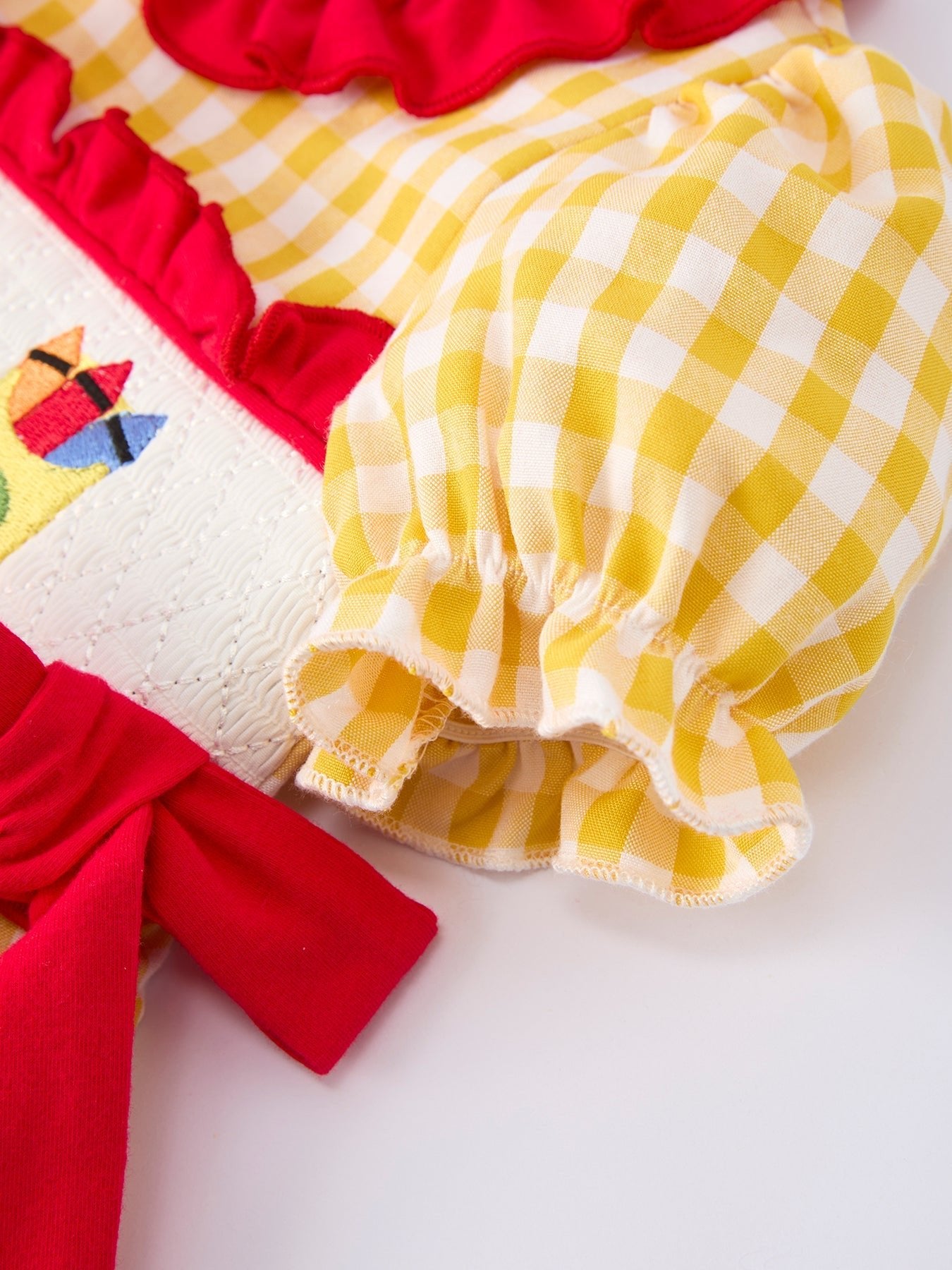 Back To School Supply Plaid Girls Dress Ruffle Collar Bow - Abbies Place