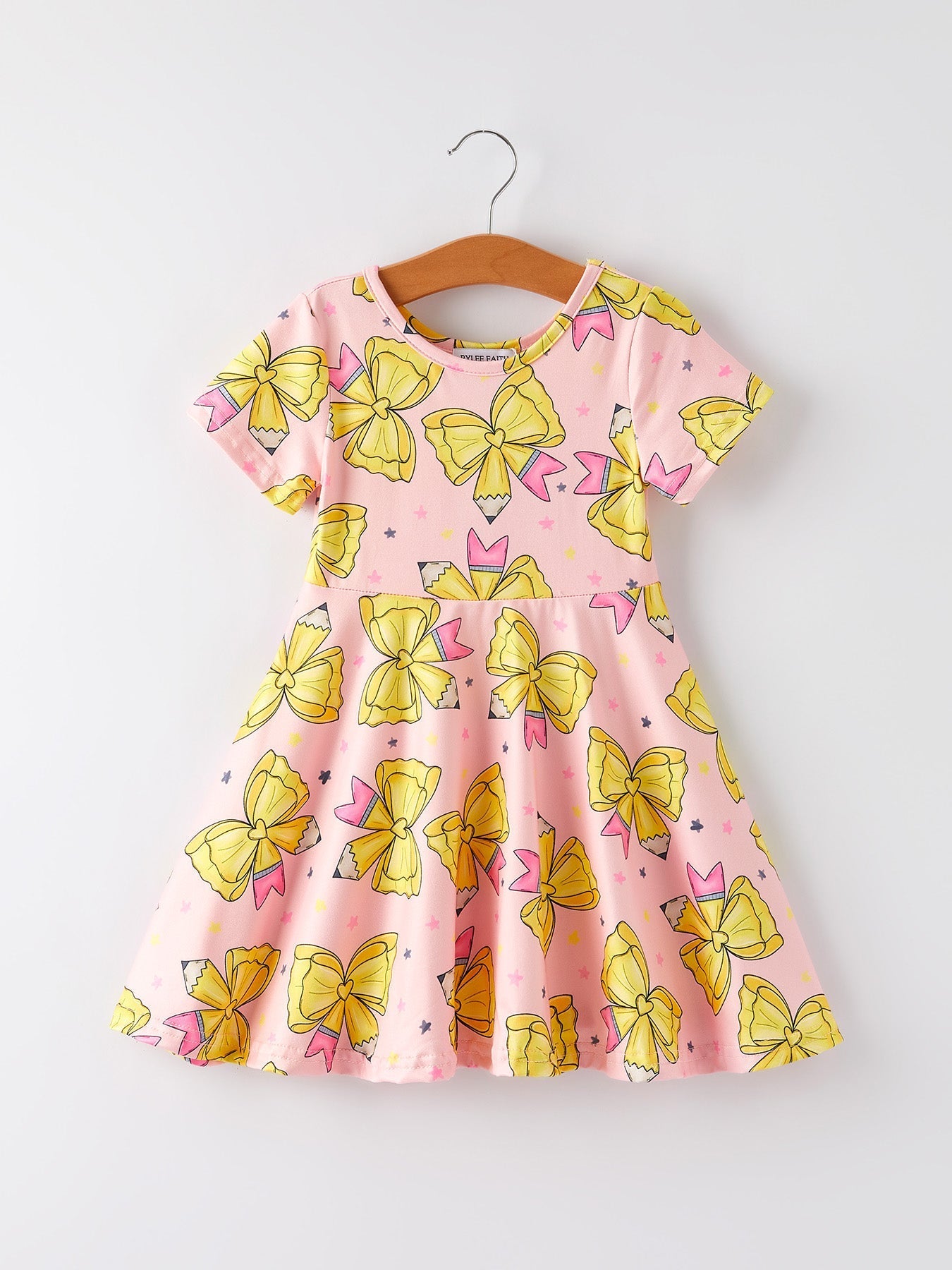 Back to School Yellow Bow Print Girls Dress - Abbies Place