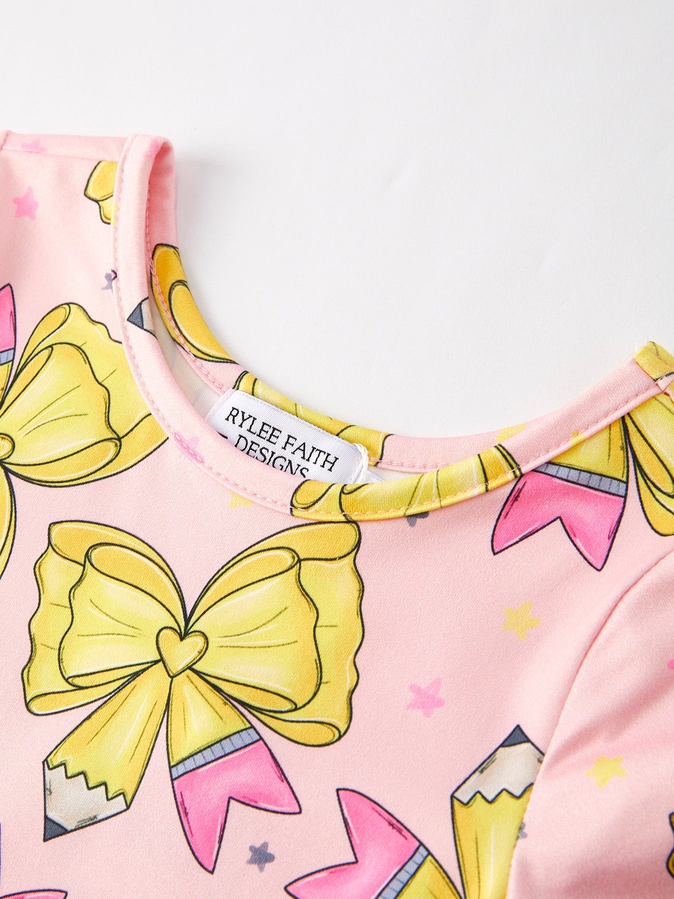 Back to School Yellow Bow Print Girls Dress - Abbies Place