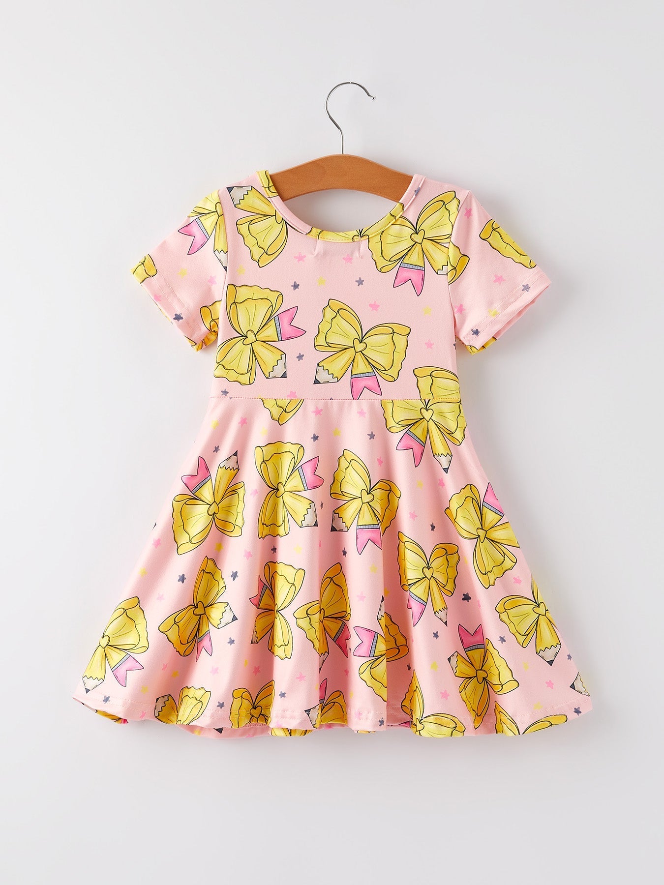 Back to School Yellow Bow Print Girls Dress - Abbies Place
