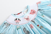 Load image into Gallery viewer, Barnyard Print Farm Animal Smocked Bishop Dress

