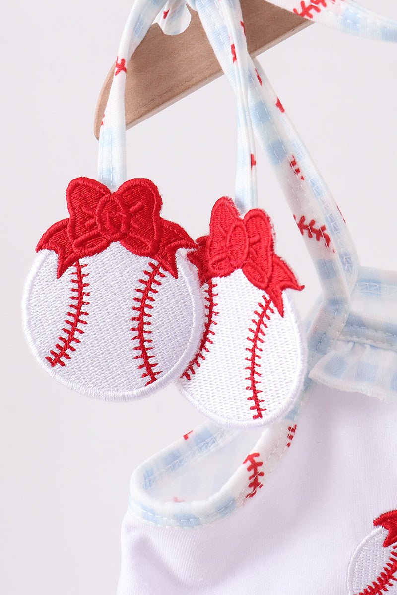Baseball applique ruffle gingham dress - Abbies Place
