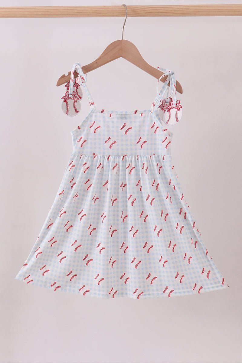 Baseball applique ruffle gingham dress - Abbies Place