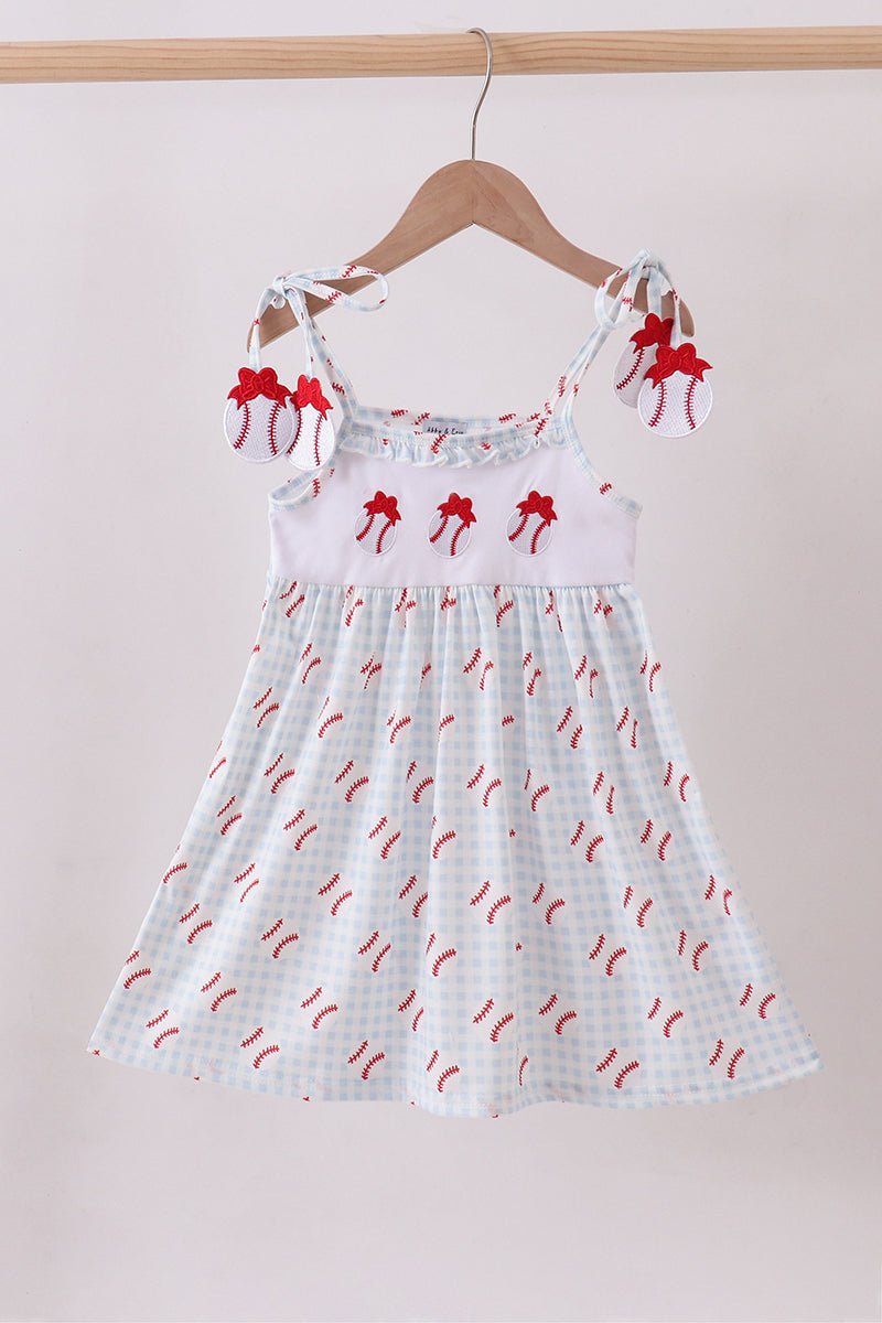 Baseball applique ruffle gingham dress - Abbies Place