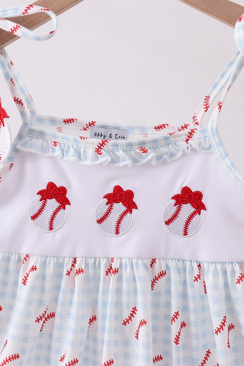 Baseball applique ruffle gingham dress - Abbies Place