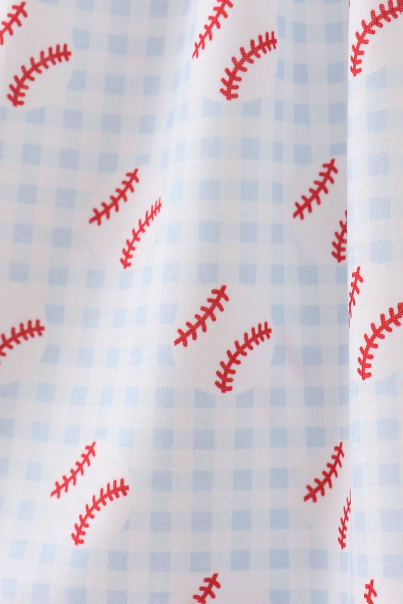 Baseball applique ruffle gingham dress - Abbies Place