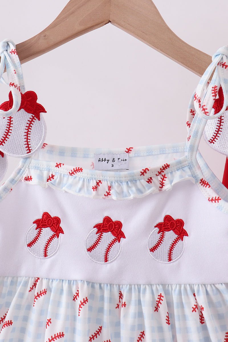 Baseball applique ruffle gingham shorts set - Abbies Place