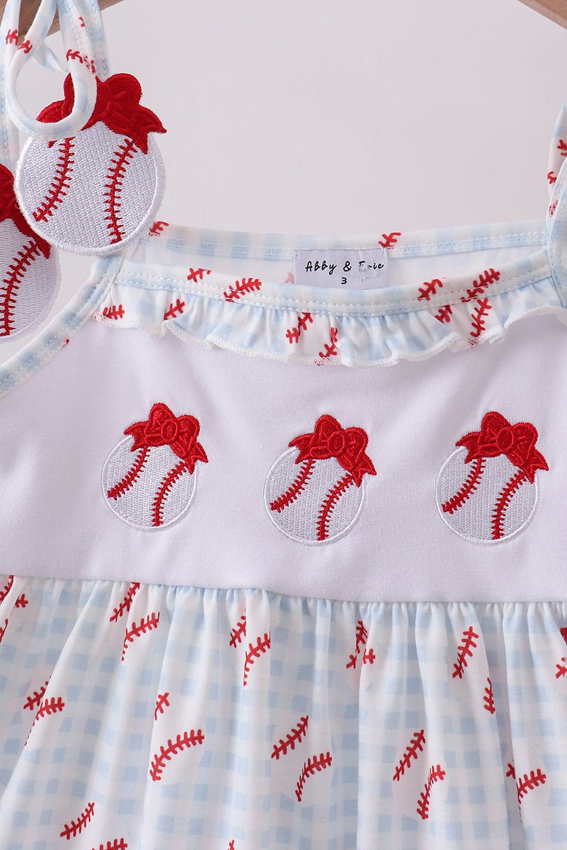 Baseball applique ruffle gingham shorts set - Abbies Place
