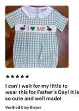 Load image into Gallery viewer, Baby Boy Hand Smocked I Love Dad Duck Bubble - Image #3
