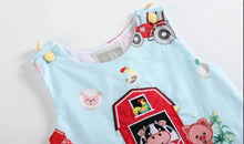 Load image into Gallery viewer, Light Blue Barnyard Print Applique Farm Animals Overalls - Image #3
