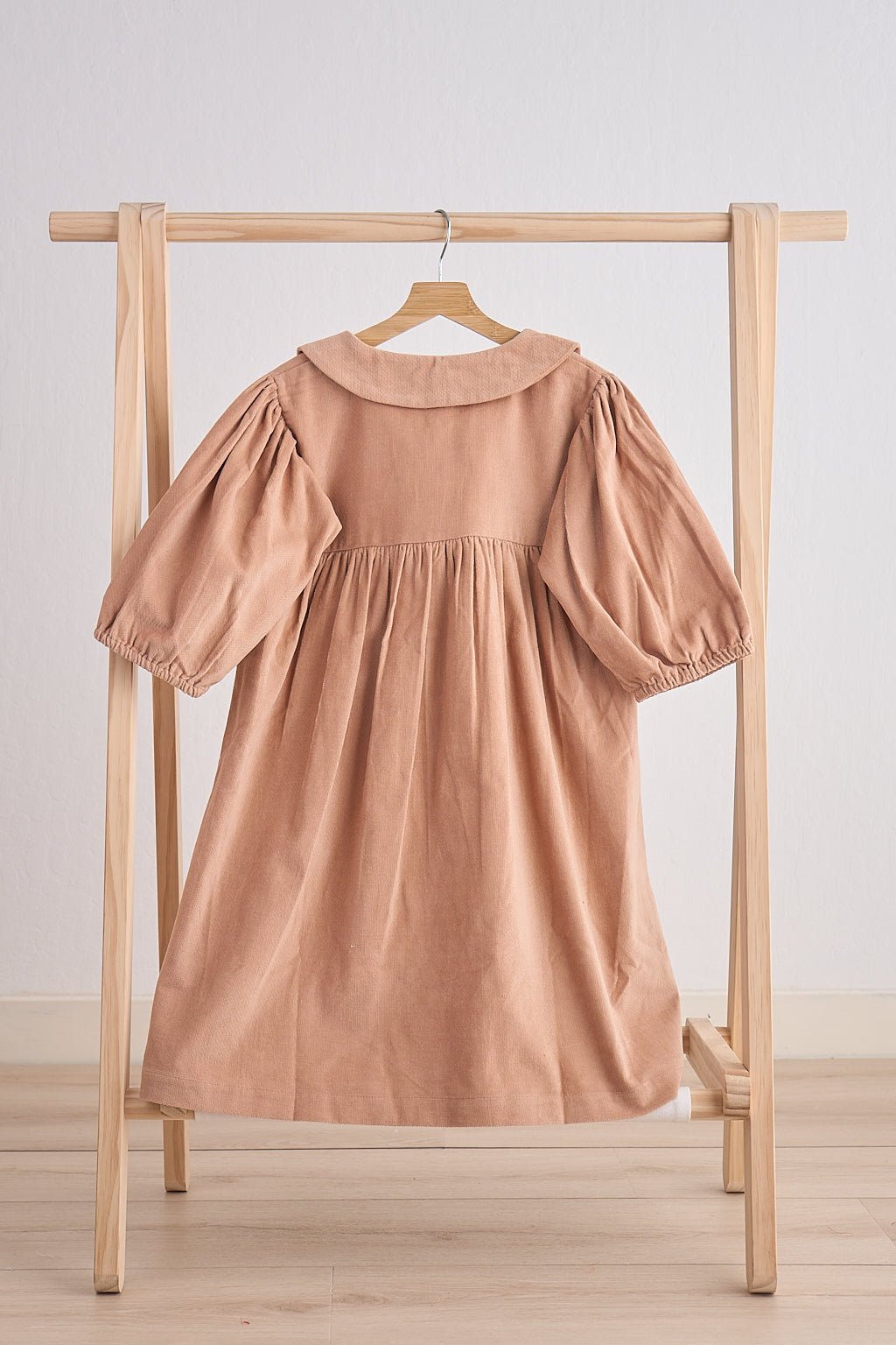 Beige floral embroidery velveteen girl dress - Abbies Place