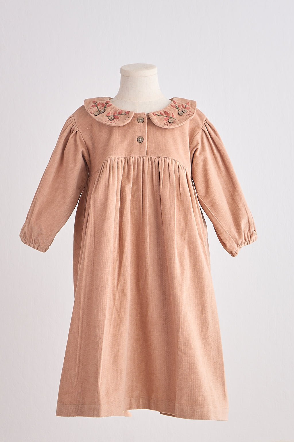 Beige floral embroidery velveteen girl dress - Abbies Place