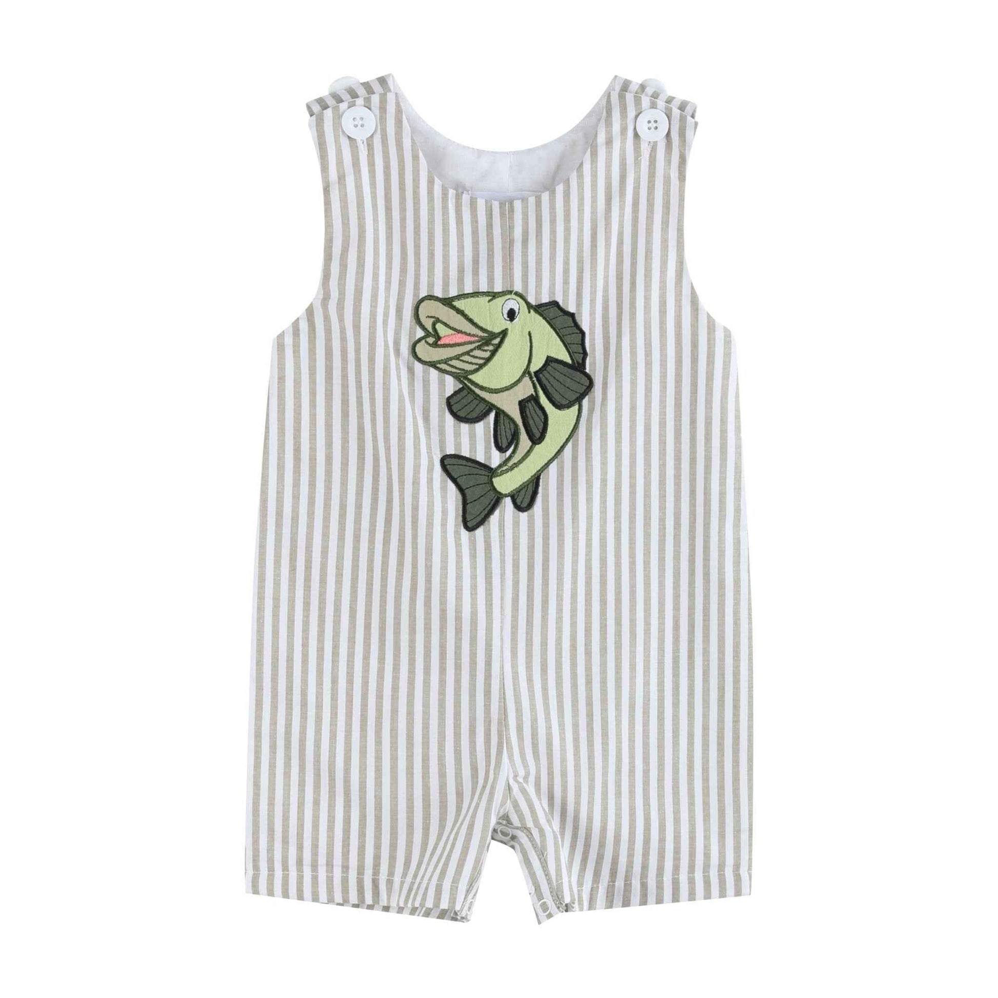 Big Mouth Bass Khaki Shortalls - Abbies Place