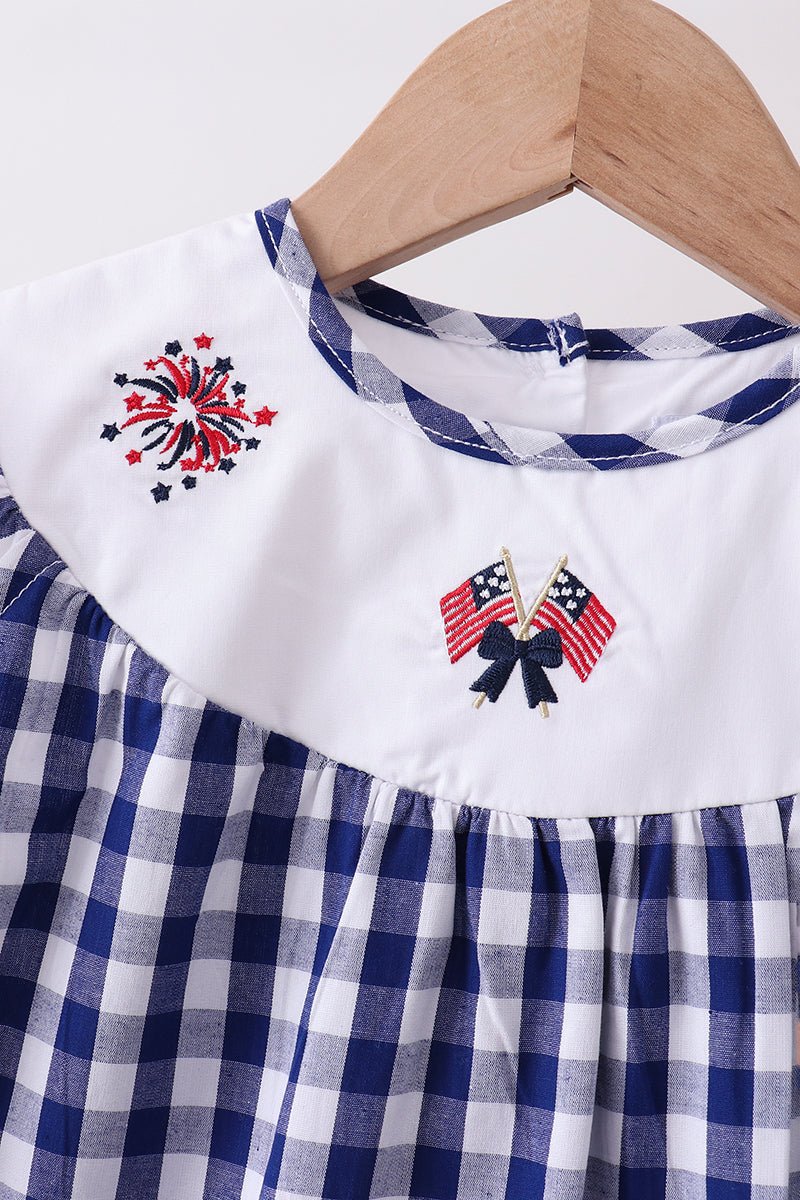 Black flag fireworks embroidery gingham dress - Abbies Place