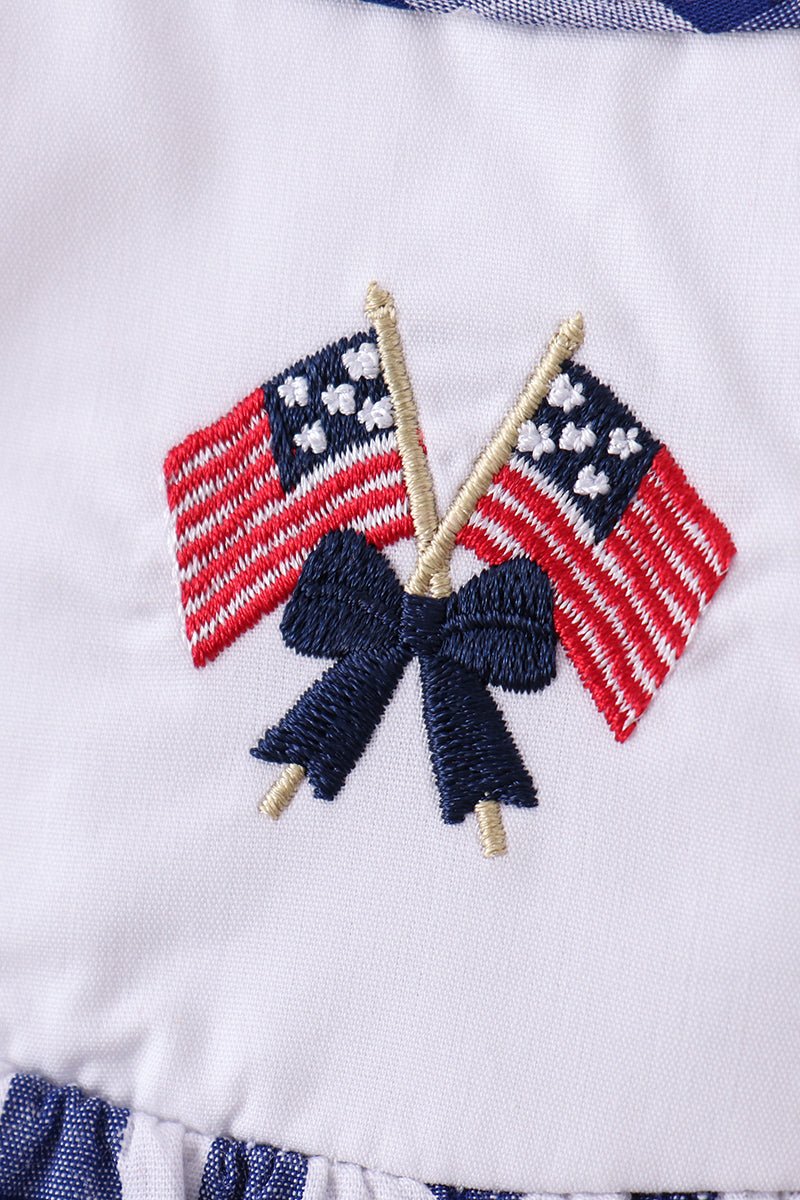 Black flag fireworks embroidery gingham dress - Abbies Place