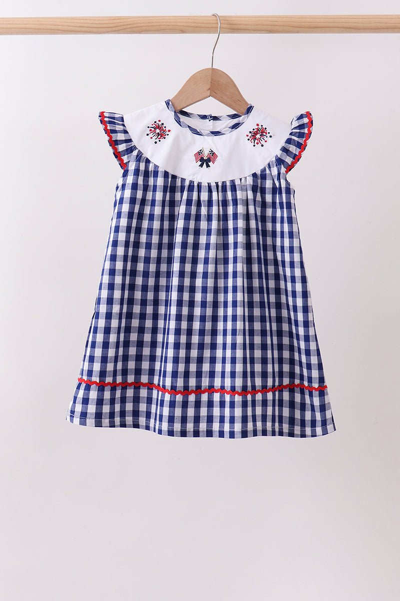 Black flag fireworks embroidery gingham dress - Abbies Place