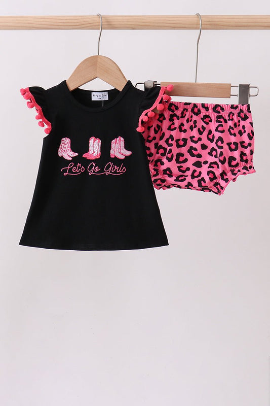 Black let's go girl boots leopard bloomer set - Abbies Place