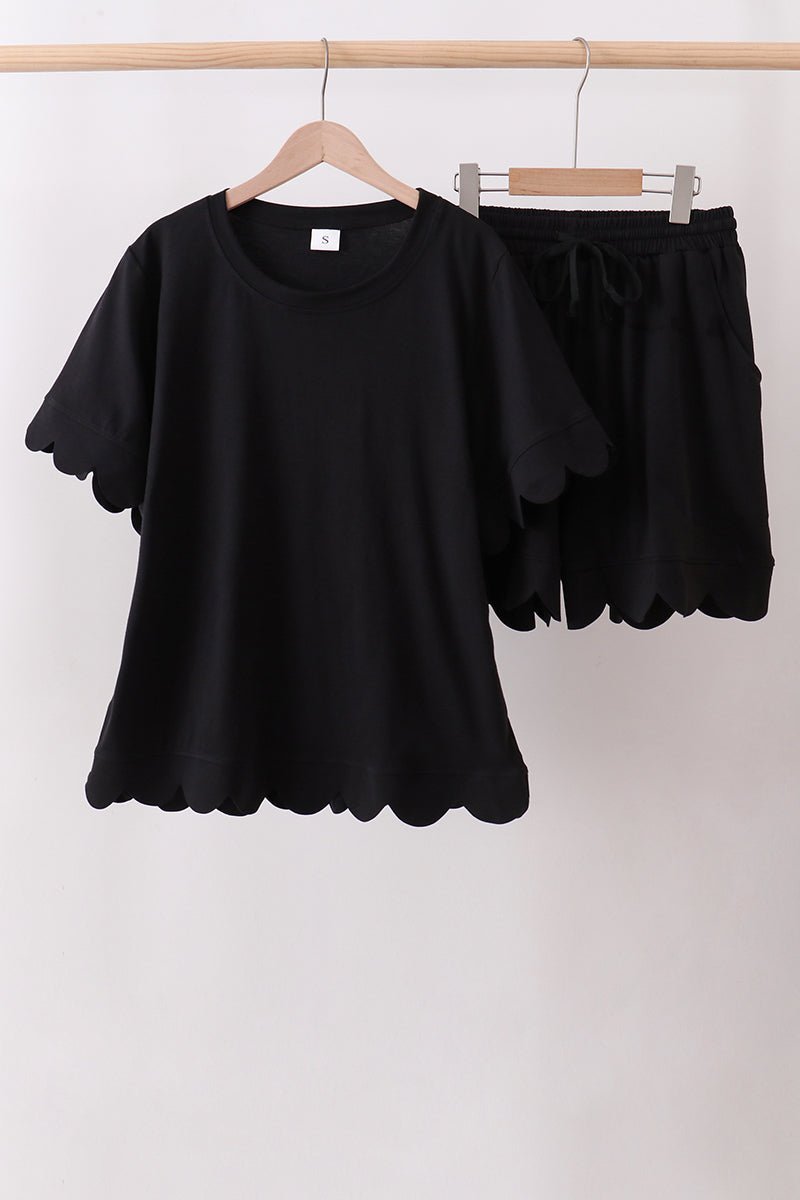 Black scalloped women shorts set - Abbies Place