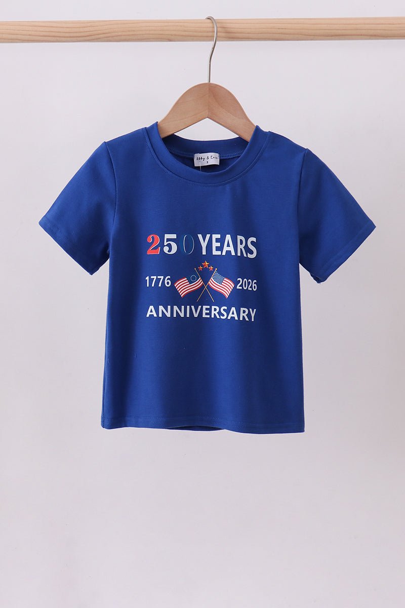 Blue 250 Years flag family top - Abbies Place