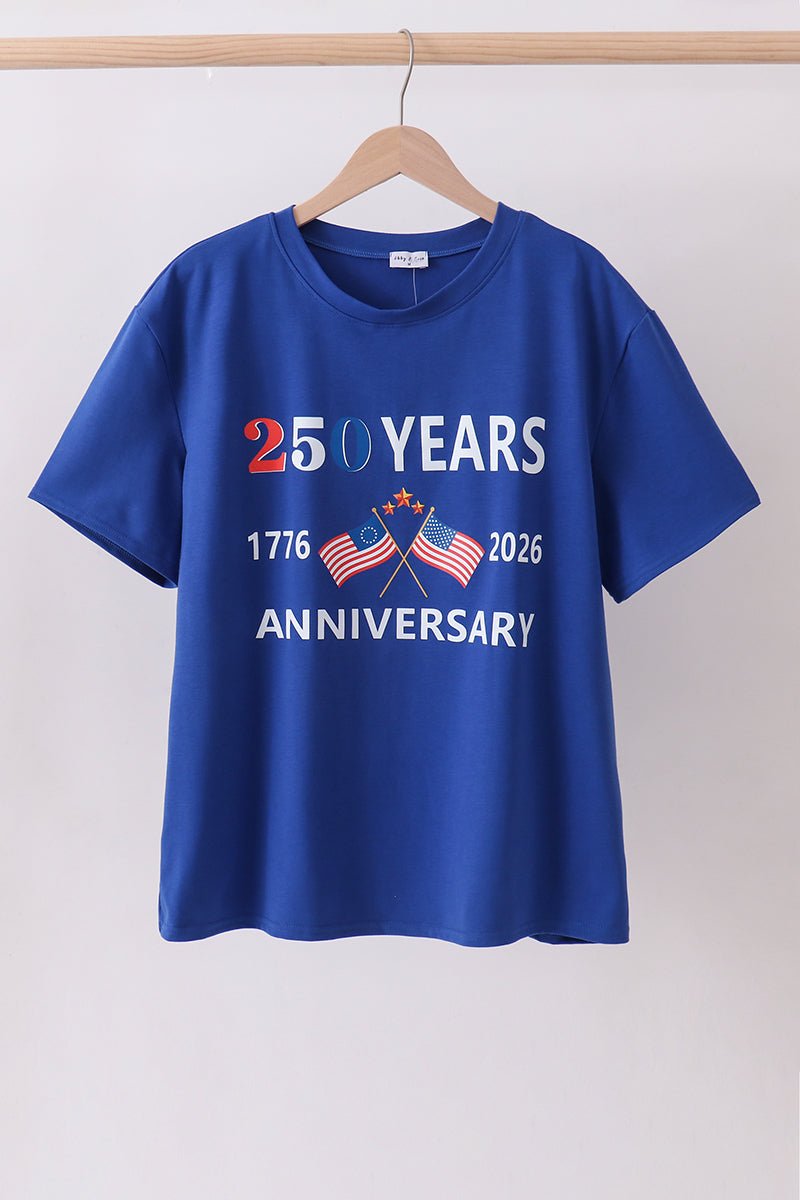 Blue 250 Years flag family top - Abbies Place