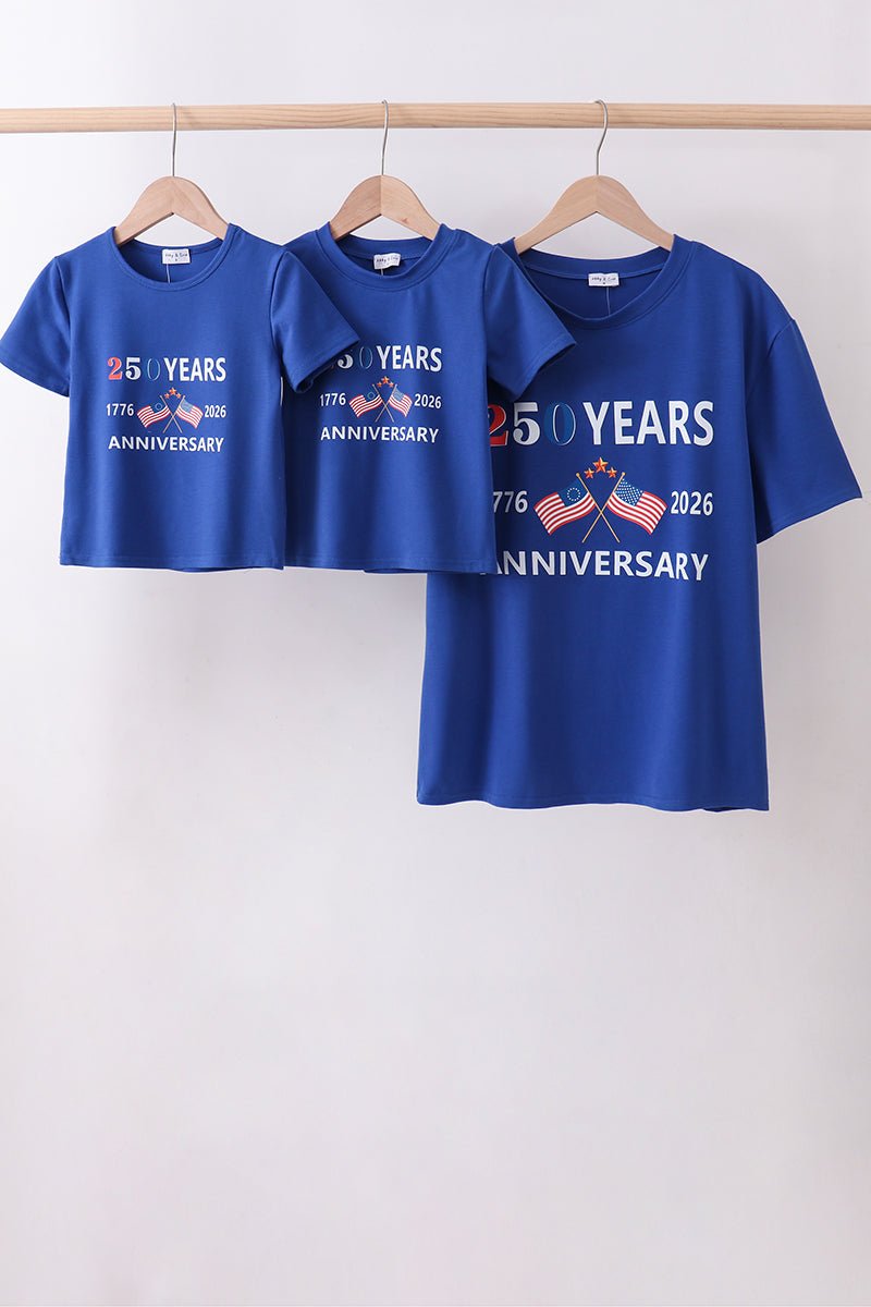 Blue 250 Years flag family top - Abbies Place