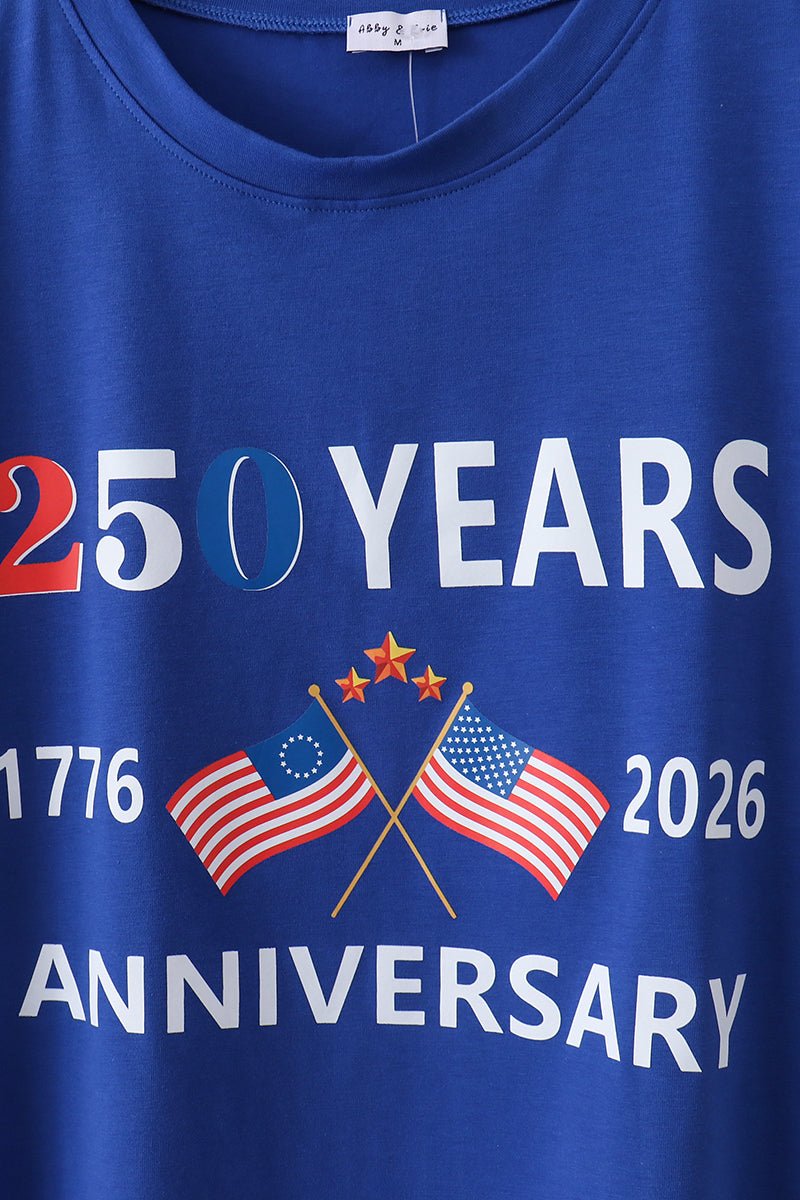 Blue 250 Years flag family top - Abbies Place