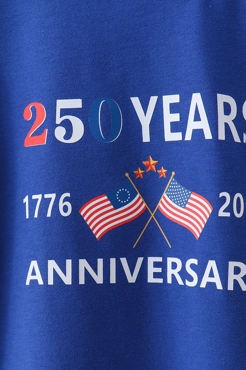 Blue 250 Years flag family top - Abbies Place