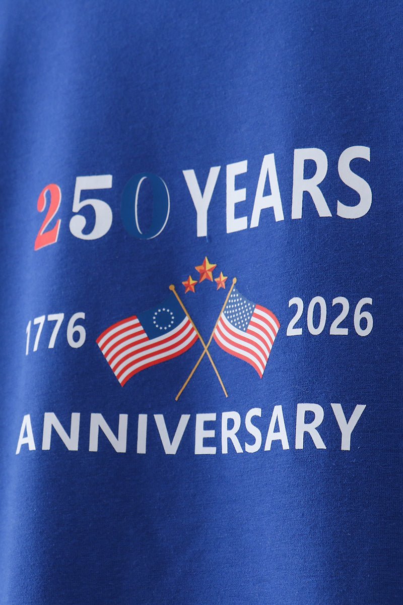 Blue 250 Years flag family top - Abbies Place