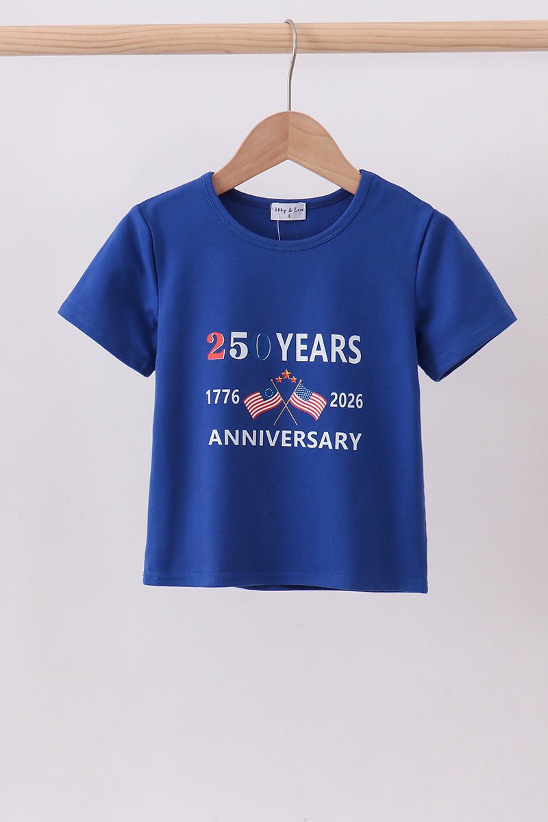 Blue 250 Years flag family top - Abbies Place