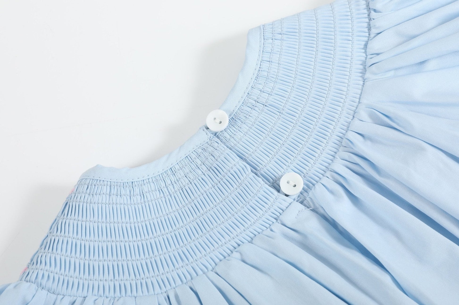 Blue and Pink Bow Smocked Bishop Dress - Abbies Place