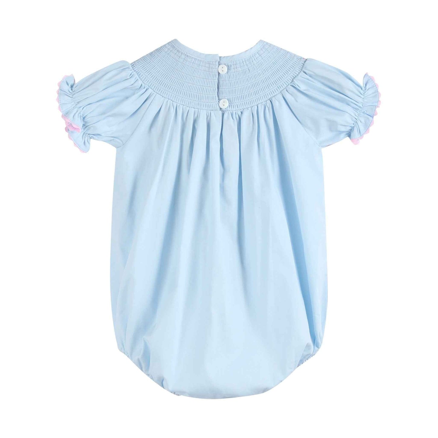 Blue and Pink Bow Smocked Romper - Abbies Place