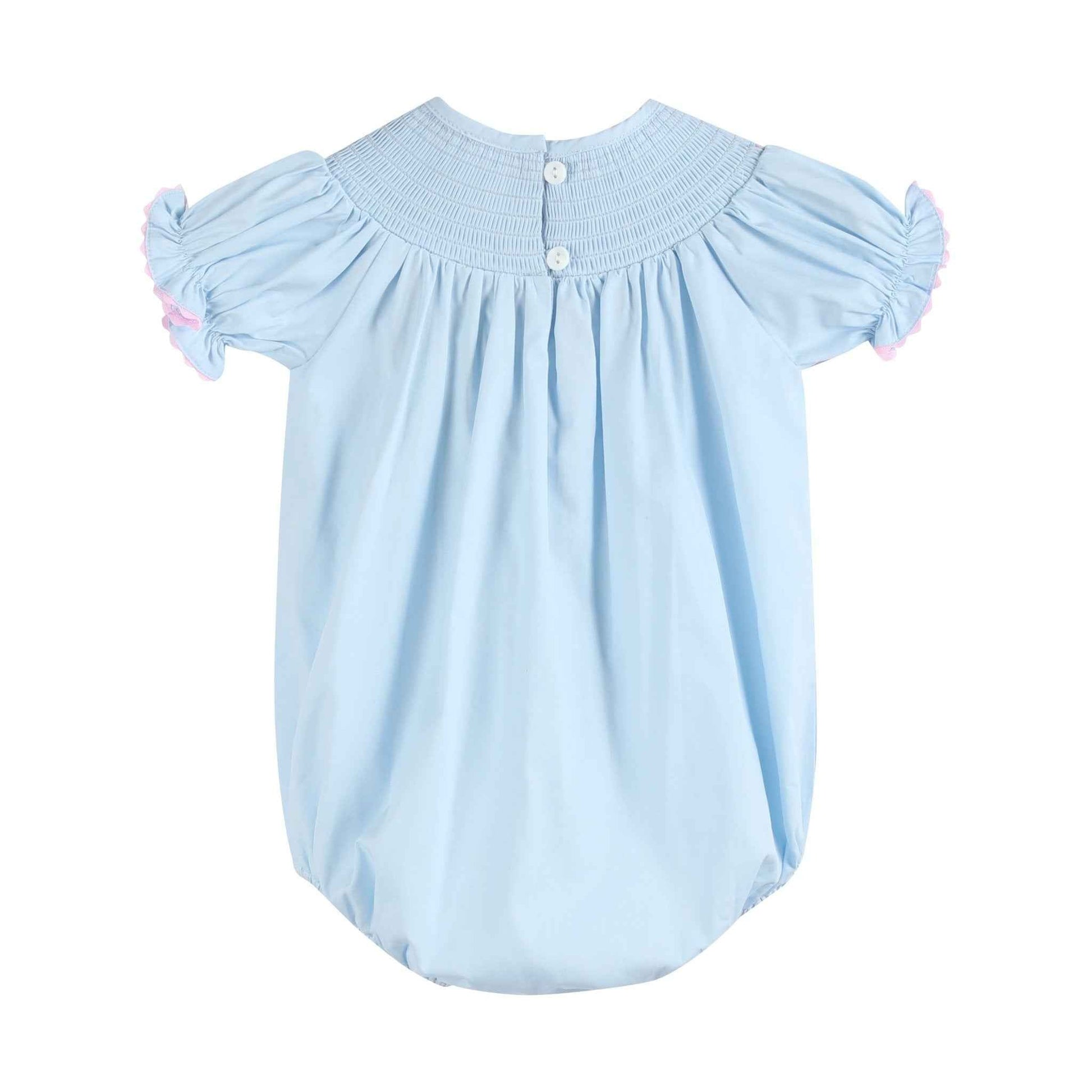 Blue and Pink Bow Smocked Romper - Abbies Place