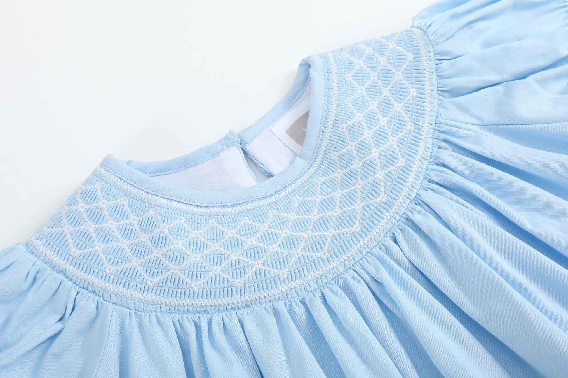 Blue and White Smocked Bishop Dress - Abbies Place