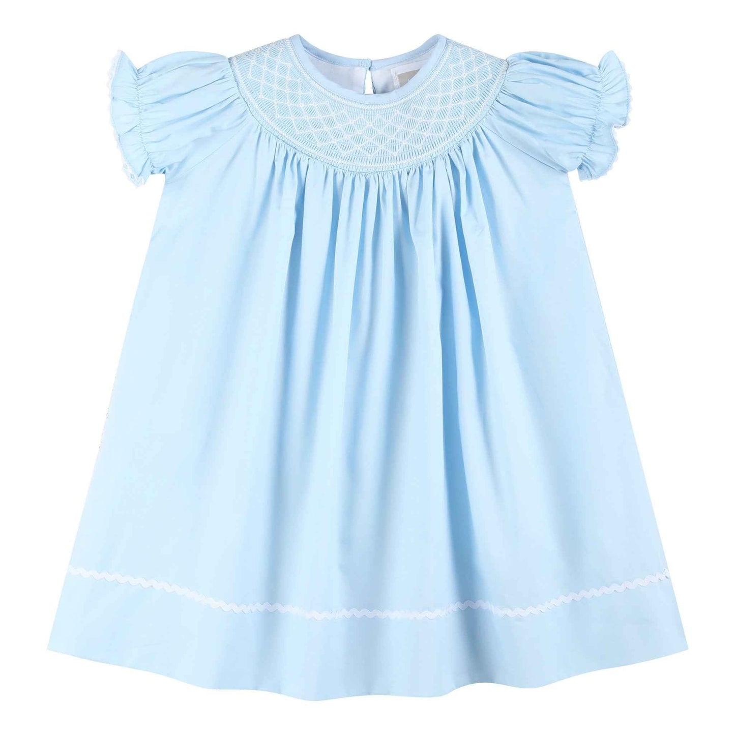 Blue and White Smocked Bishop Dress - Abbies Place