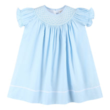 Load image into Gallery viewer, Blue and White Smocked Bishop Dress
