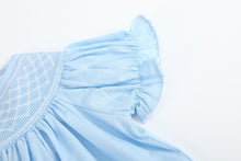 Load image into Gallery viewer, Blue and White Smocked Bishop Dress
